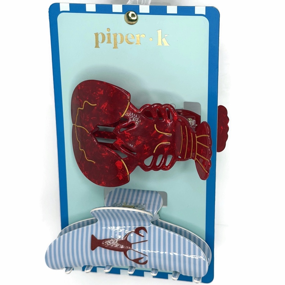 Piper K Red Lobster and Blue Striped Claw Hair Clip Set of 2